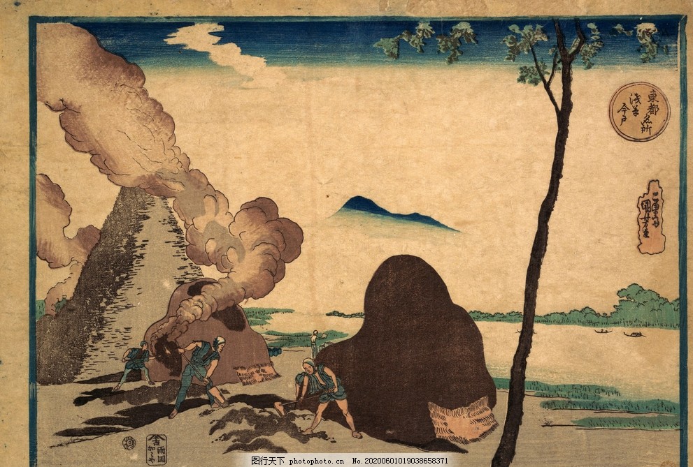 紙本　一勇斎国芳(歌川国芳)　江戸時代版画　七福神　掛軸 紙本 一勇斎国芳(歌川国芳) 江戸時代版画 七福神 掛軸