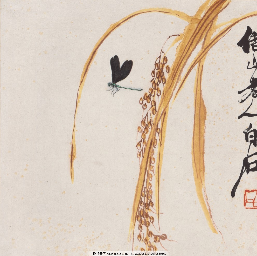 齐白石国画谷穗蜻蜓图图片_休闲娱乐_生活方式-图行天下素材网