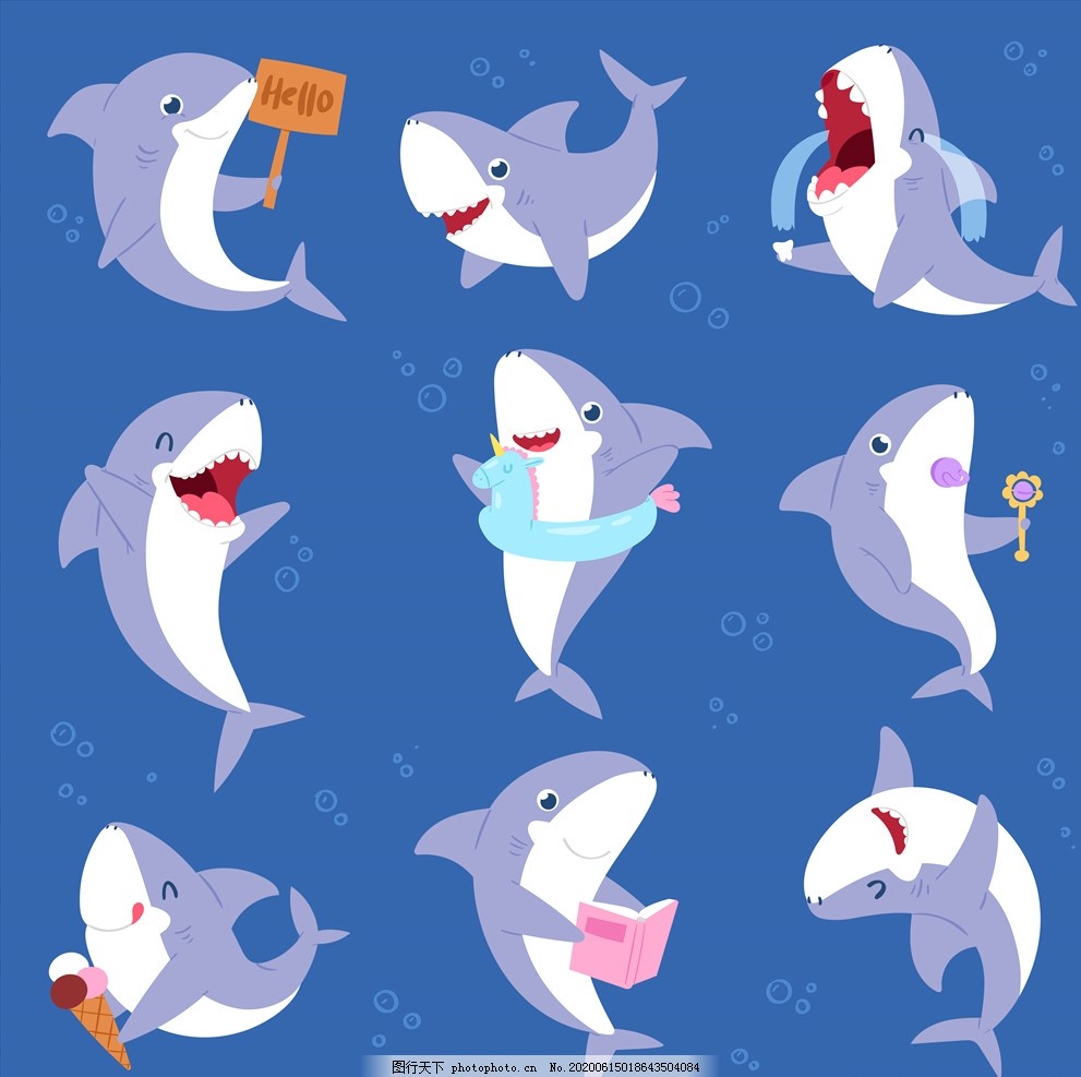 可爱鲨鱼图片_动漫卡通_插画绘画-图行天下素材网
